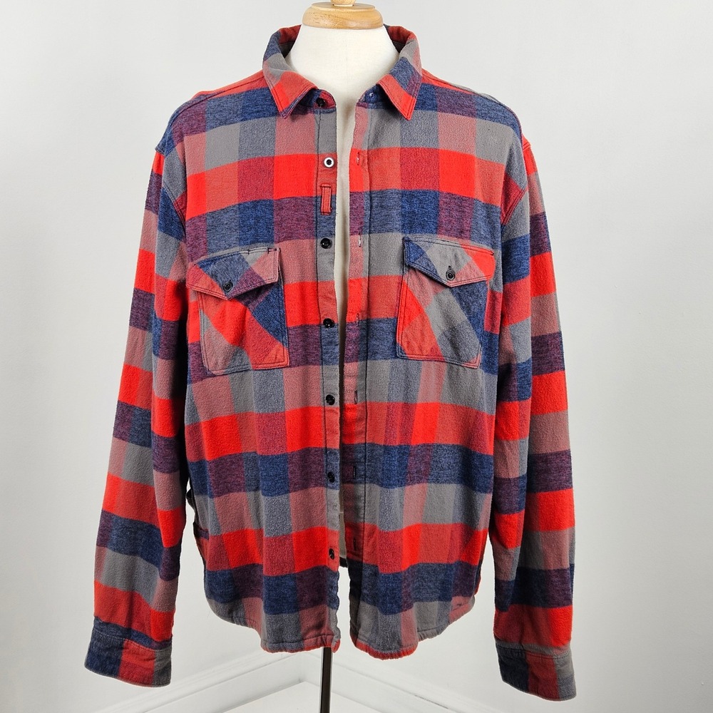 California Cowboy High Sierra Button Shirt Men XXL Red Blue Flannel Waffle Lined